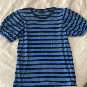 Blue Striped Short Sleeve Puff Sleeve Tee